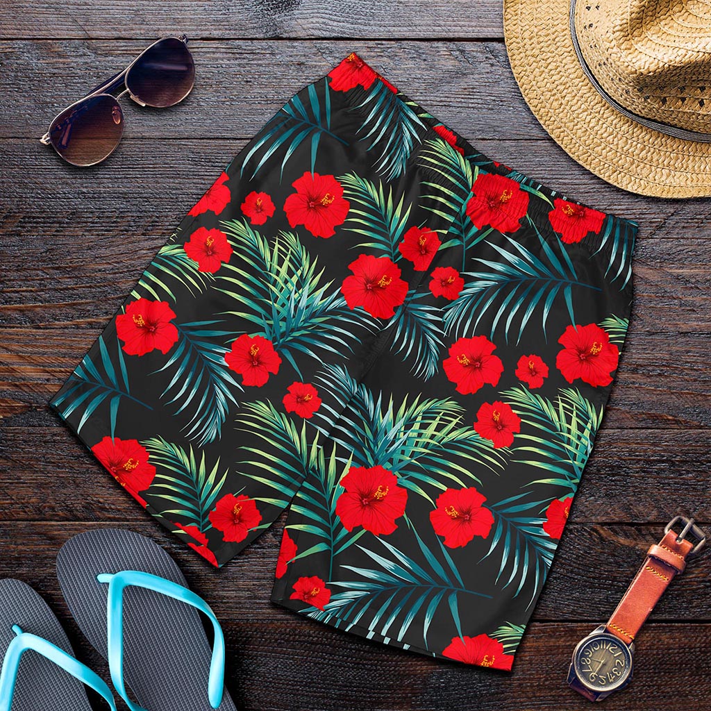 Tropical Hibiscus Leaves Pattern Print Men's Shorts