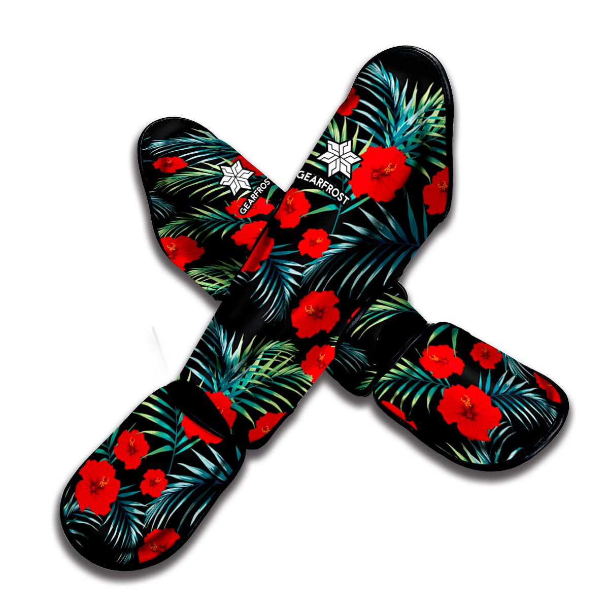Tropical Hibiscus Leaves Pattern Print Muay Thai Shin Guard