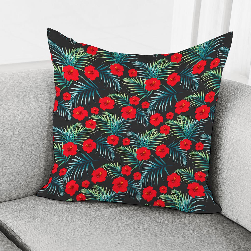 Tropical Hibiscus Leaves Pattern Print Pillow Cover