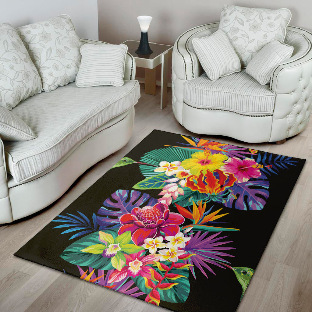 Tropical Hummingbird Print Area Rug