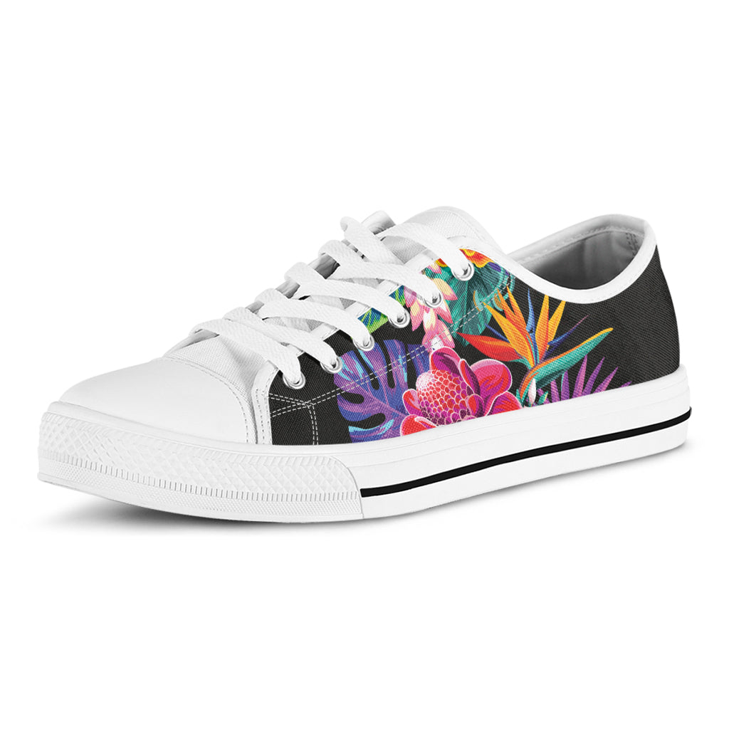 Tropical Hummingbird Print White Low Top Shoes