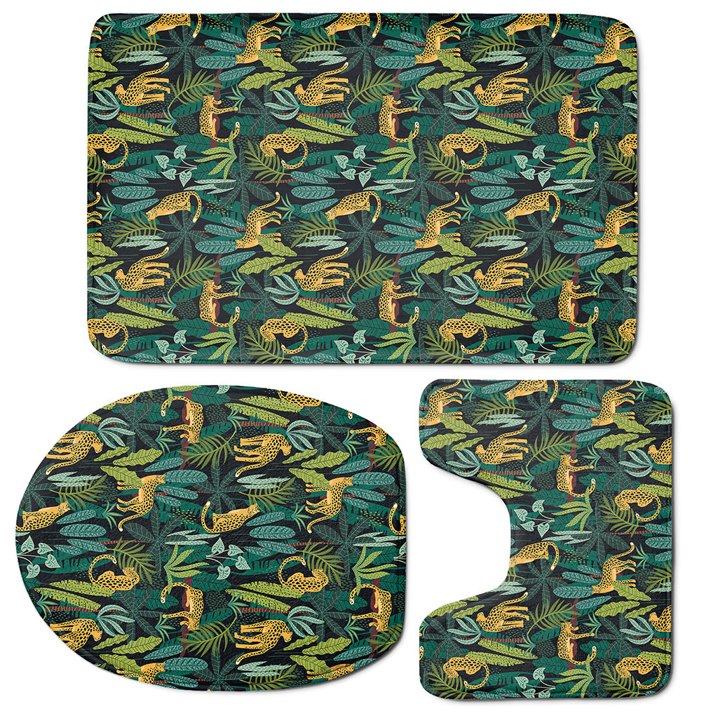 Tropical Jaguar Pattern Print 3 Piece Bath Mat Set