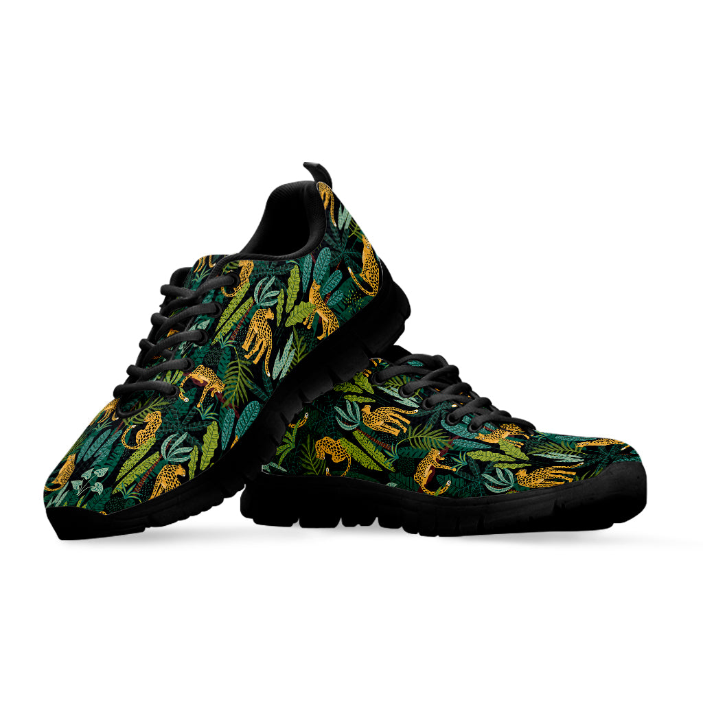 Tropical Jaguar Pattern Print Black Sneakers