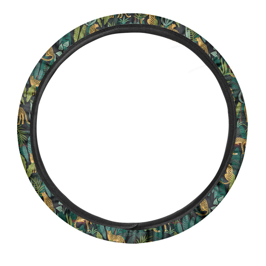 Tropical Jaguar Pattern Print Car Steering Wheel Cover