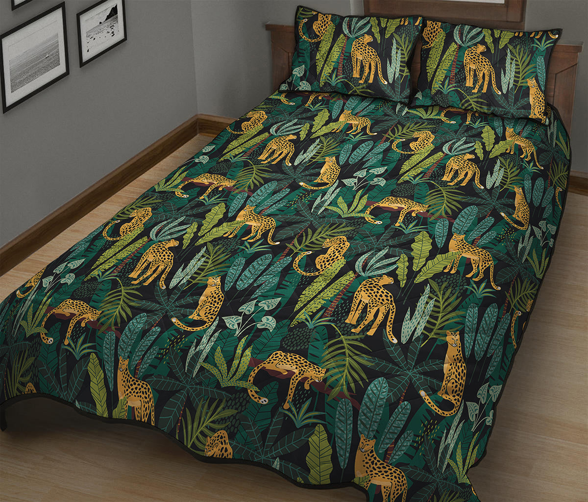 Tropical Jaguar Pattern Print Quilt Bed Set