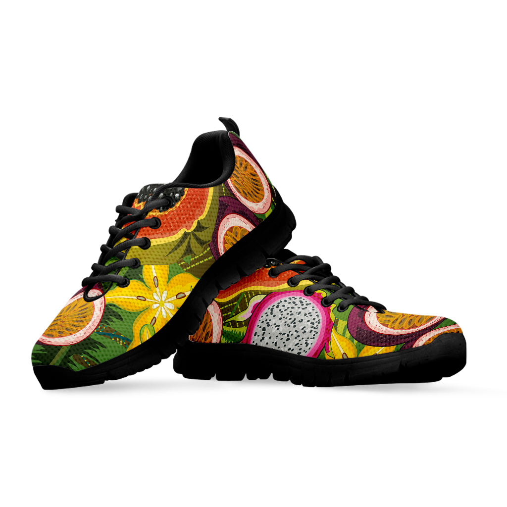 Tropical Jungle Fruits Pattern Print Black Sneakers