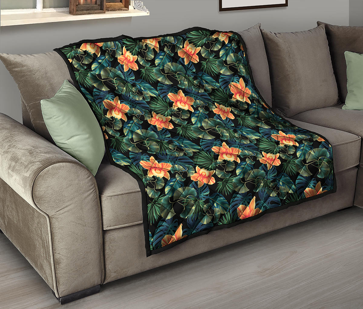 Tropical Leaf And Hawaiian Flower Print Quilt