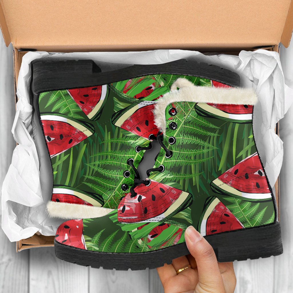 Tropical Leaf Watermelon Pattern Print Comfy Boots GearFrost