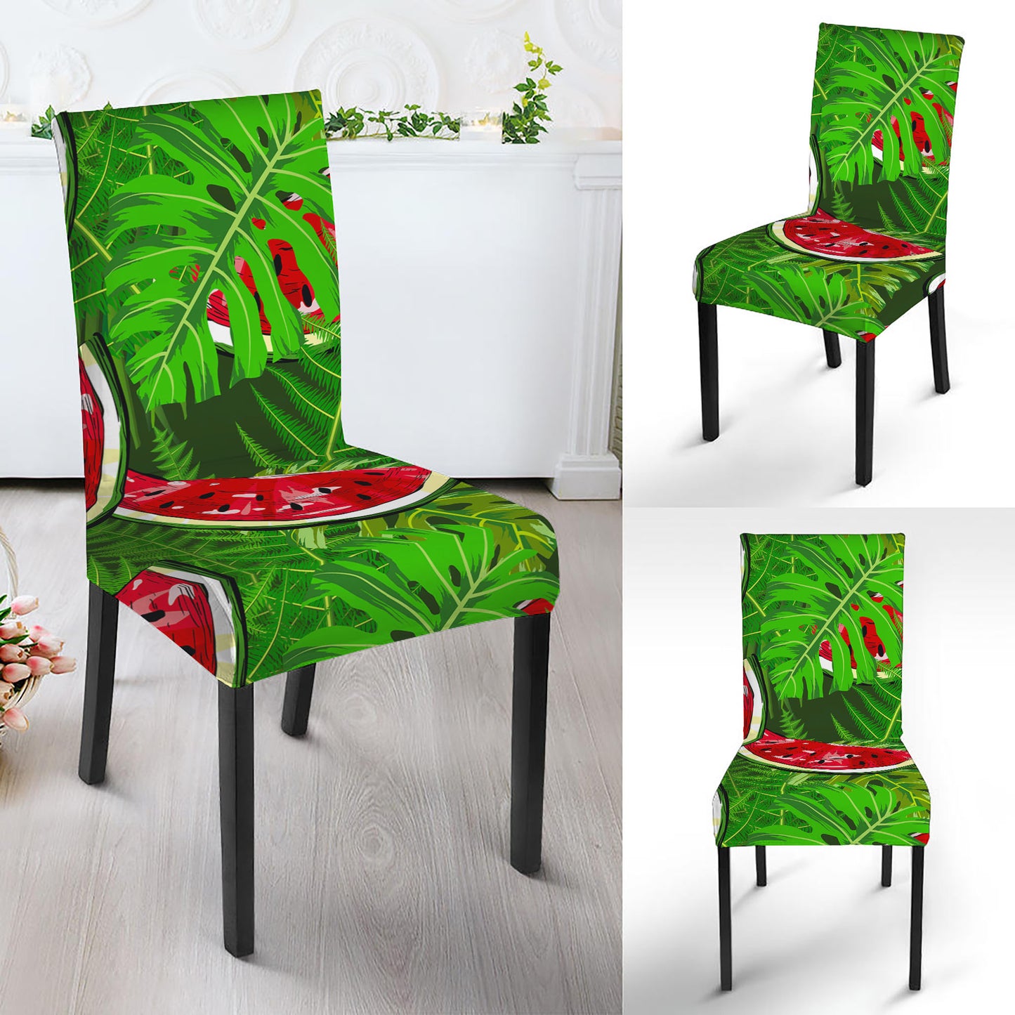 Tropical Leaf Watermelon Pattern Print Dining Chair Slipcover