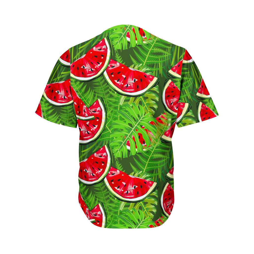 Tropical Leaf Watermelon Pattern Print Men's Baseball Jersey