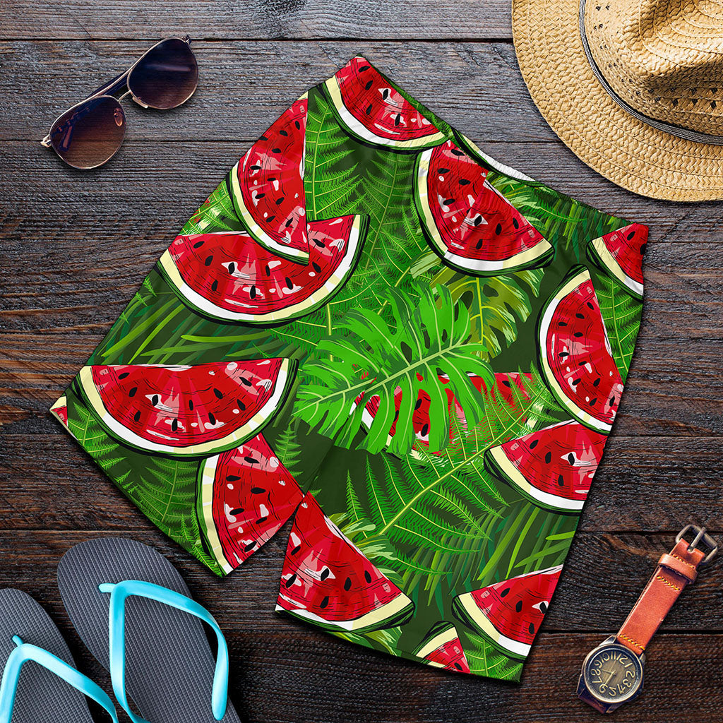 Tropical Leaf Watermelon Pattern Print Men's Shorts