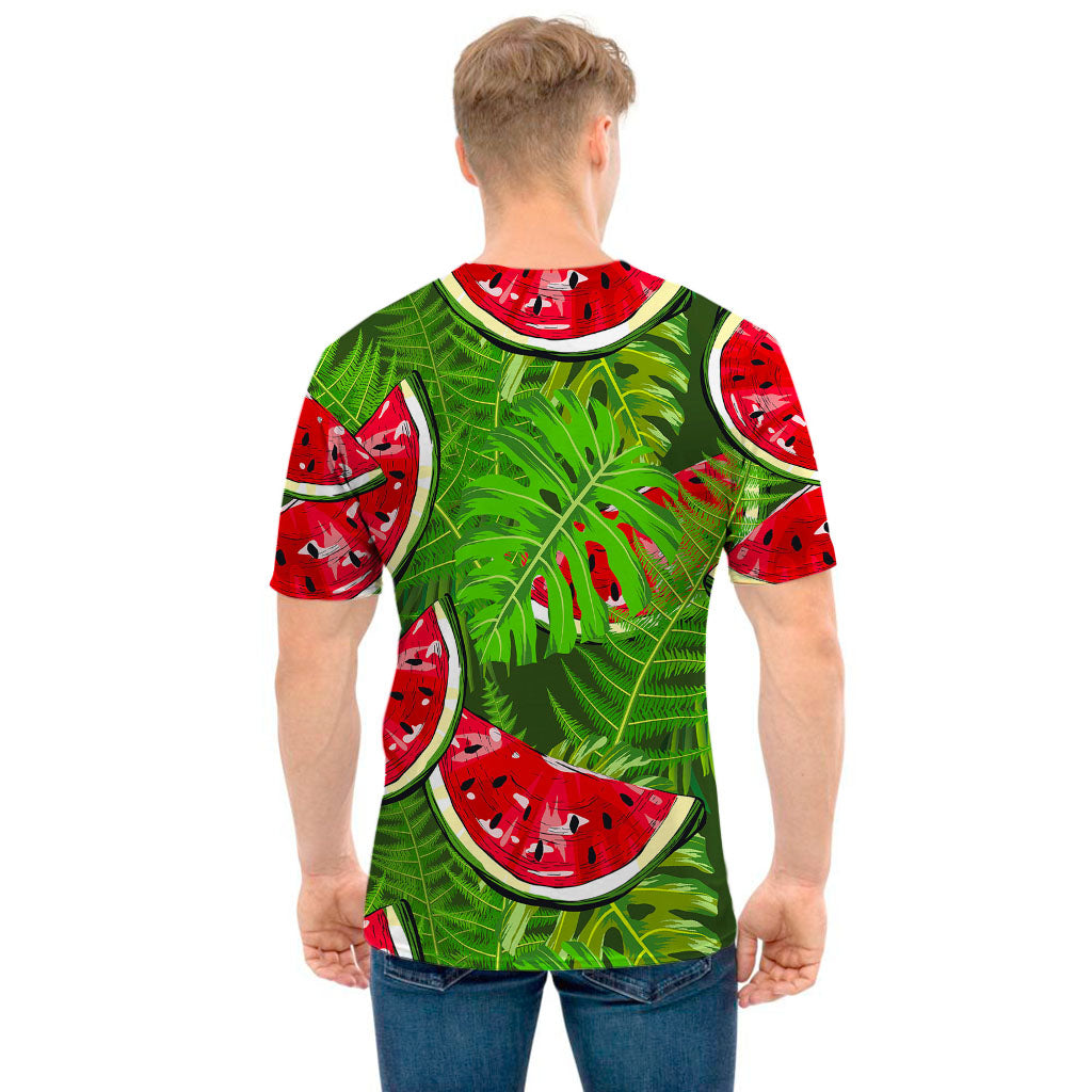 Tropical Leaf Watermelon Pattern Print Men's T-Shirt