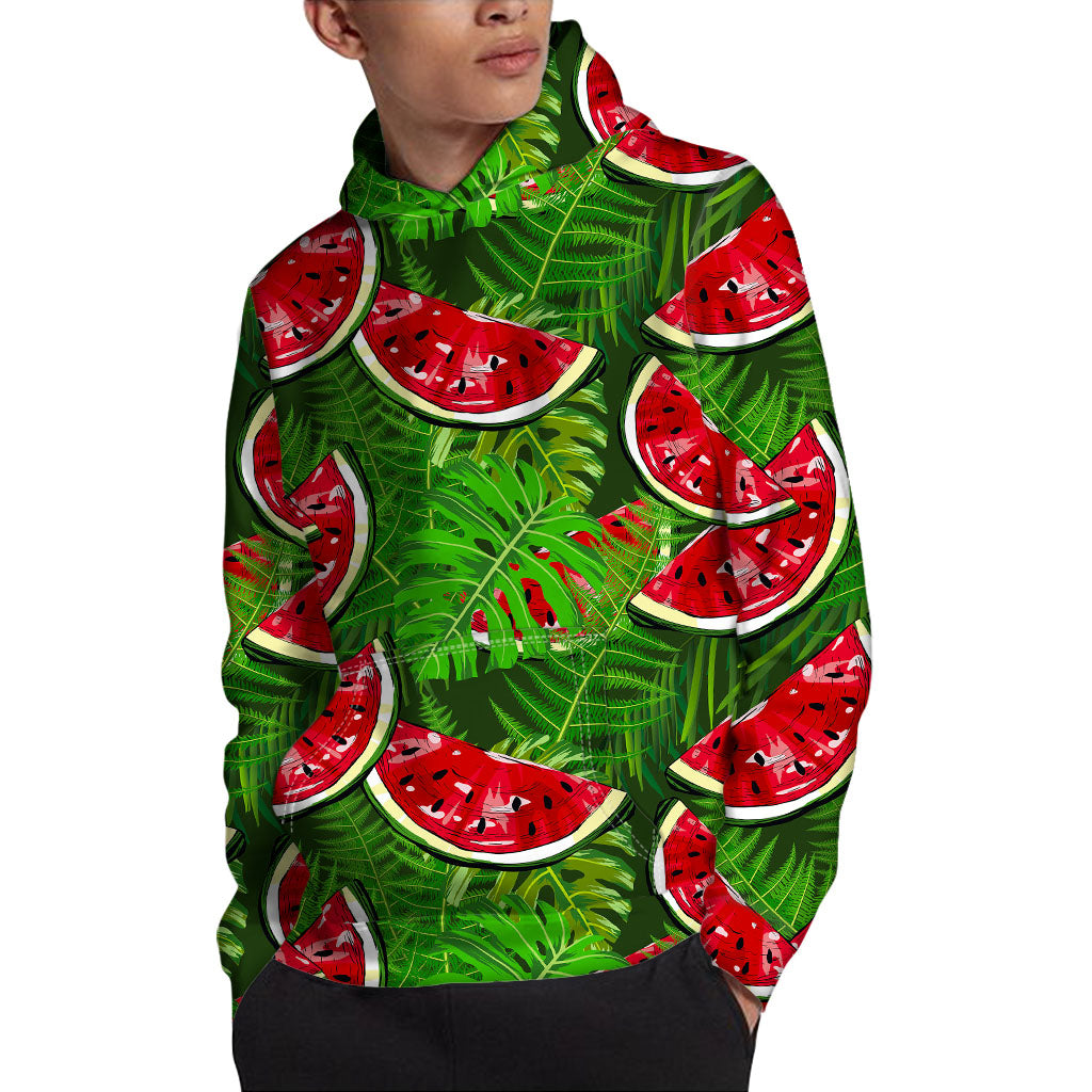 Tropical Leaf Watermelon Pattern Print Pullover Hoodie