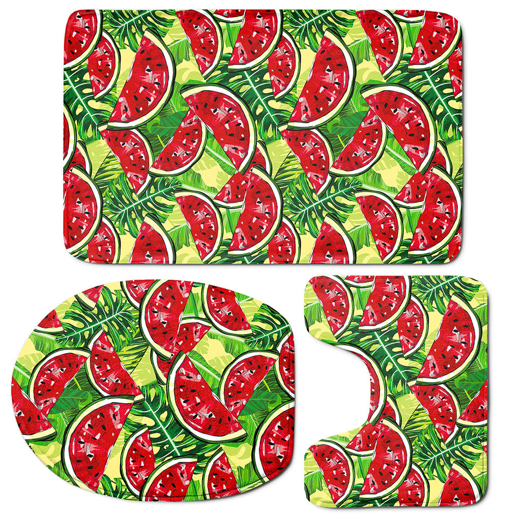 Tropical Leaves Watermelon Pattern Print 3 Piece Bath Mat Set