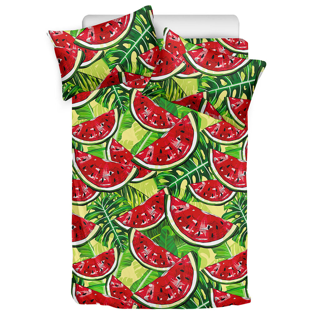 Tropical Leaves Watermelon Pattern Print Duvet Cover Bedding Set