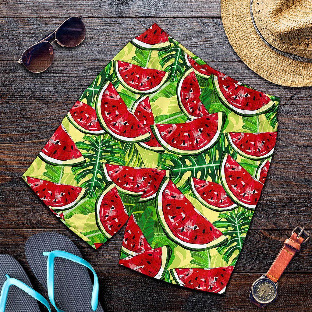 Tropical Leaves Watermelon Pattern Print Men's Shorts