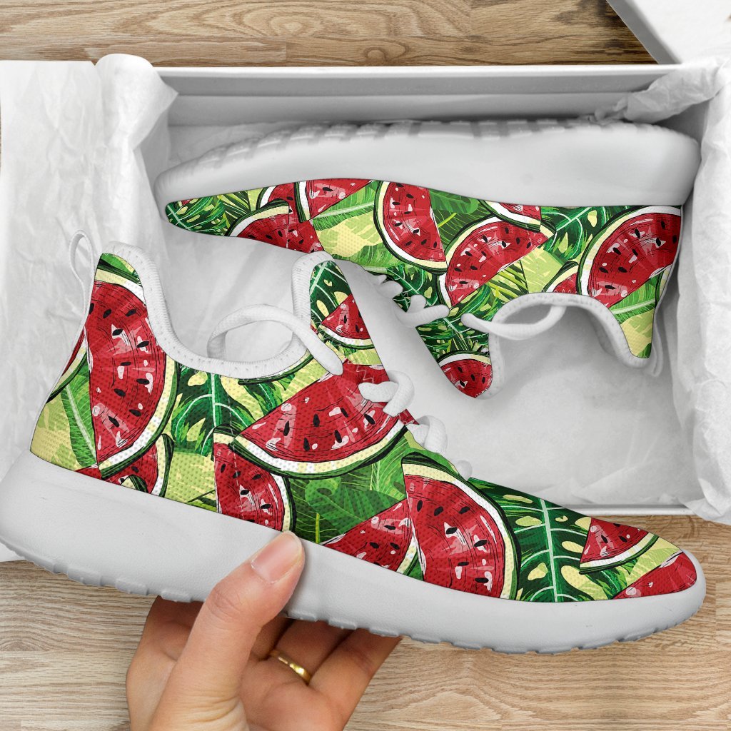 Tropical Leaves Watermelon Pattern Print Mesh Knit Shoes GearFrost