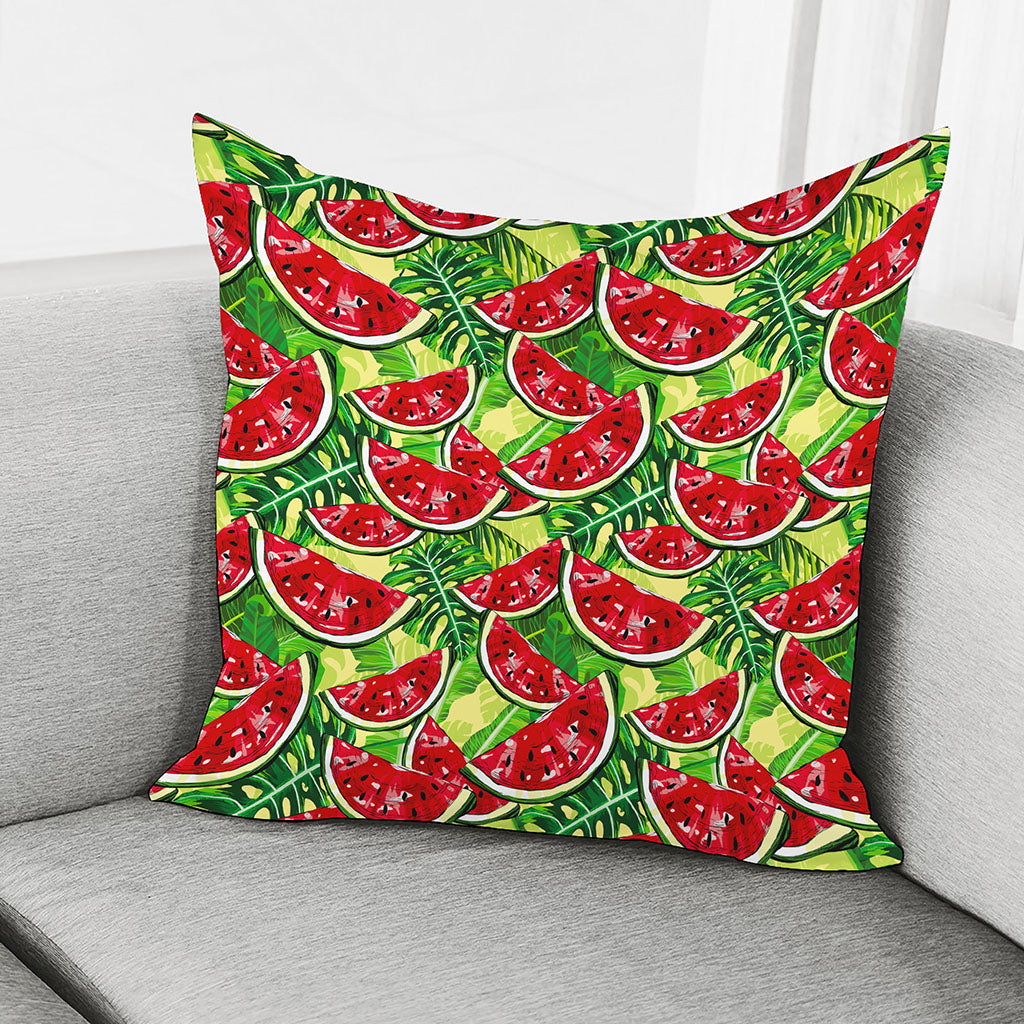 Tropical Leaves Watermelon Pattern Print Pillow Cover