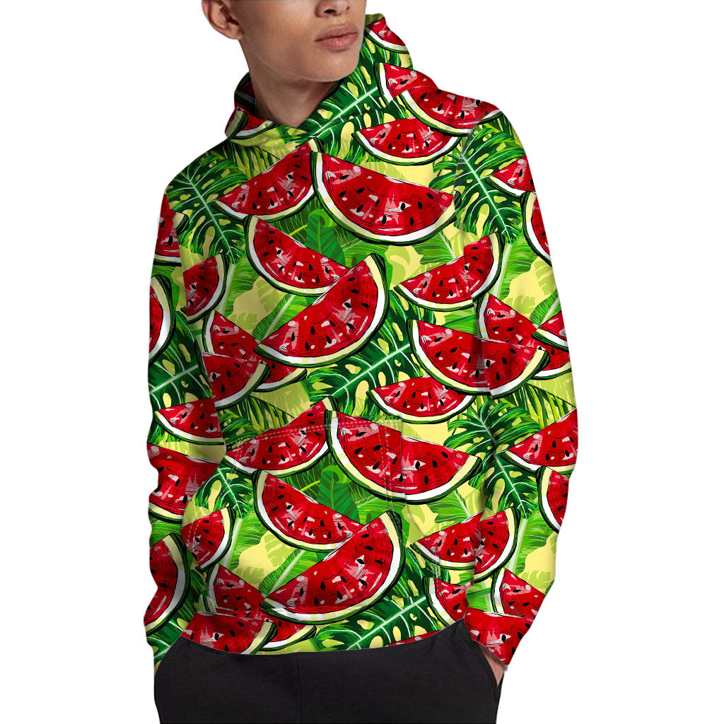Tropical Leaves Watermelon Pattern Print Pullover Hoodie
