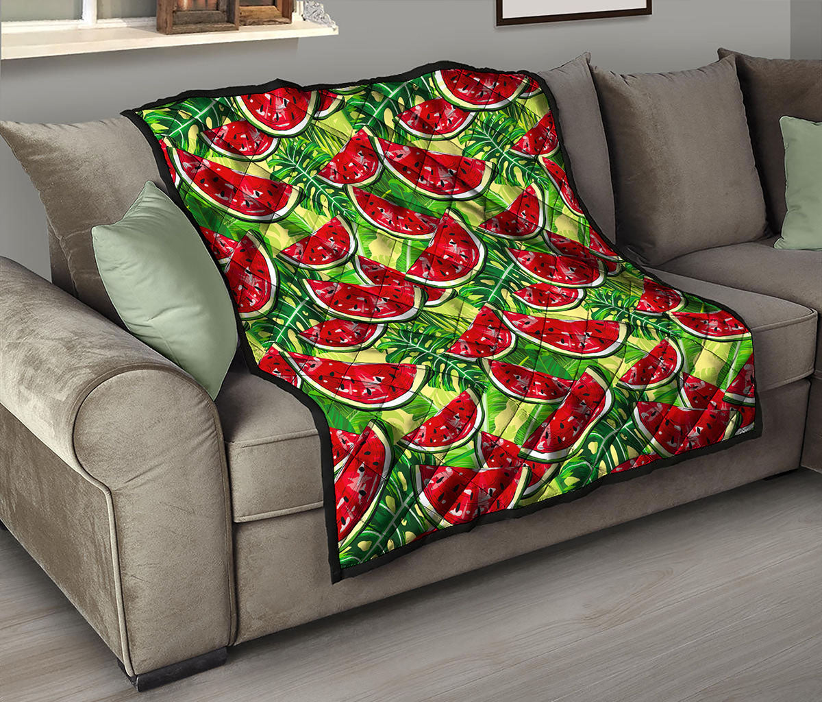 Tropical Leaves Watermelon Pattern Print Quilt