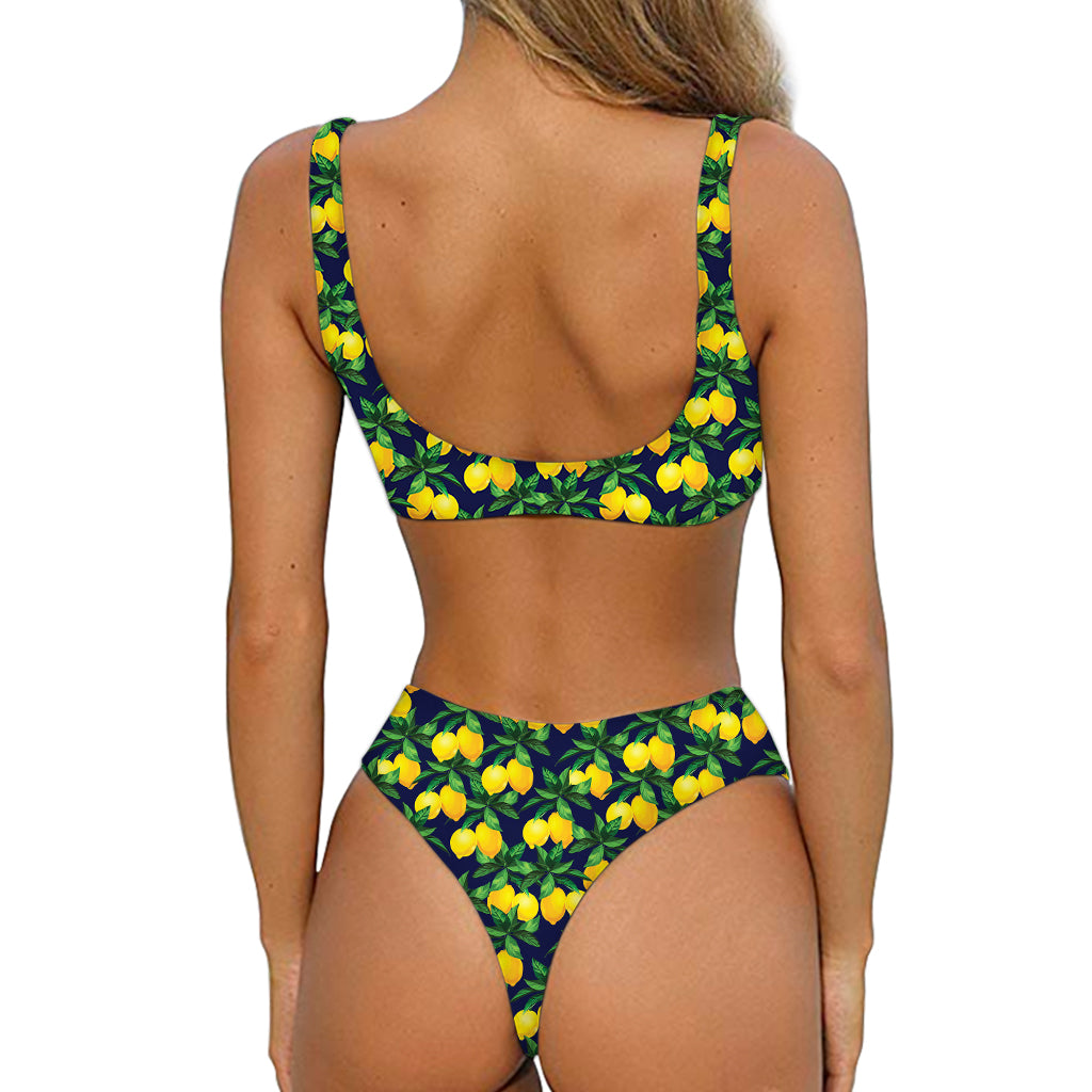 Tropical Lemon Pattern Print Front Bow Tie Bikini