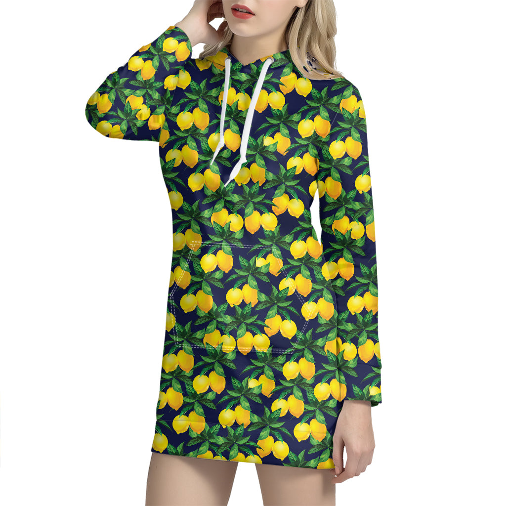 Tropical Lemon Pattern Print Hoodie Dress
