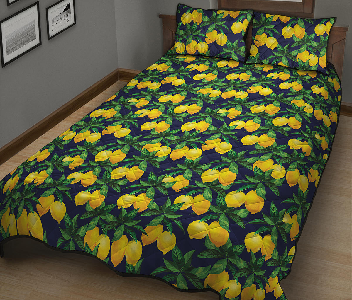 Tropical Lemon Pattern Print Quilt Bed Set