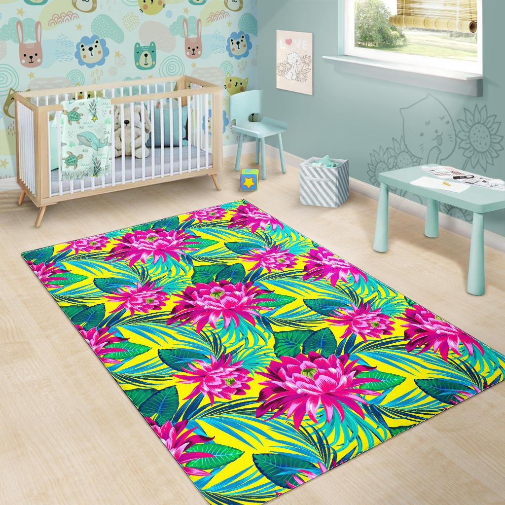 Tropical Lotus Pattern Print Area Rug GearFrost