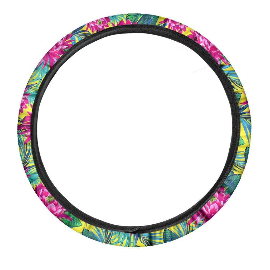 Tropical Lotus Pattern Print Car Steering Wheel Cover
