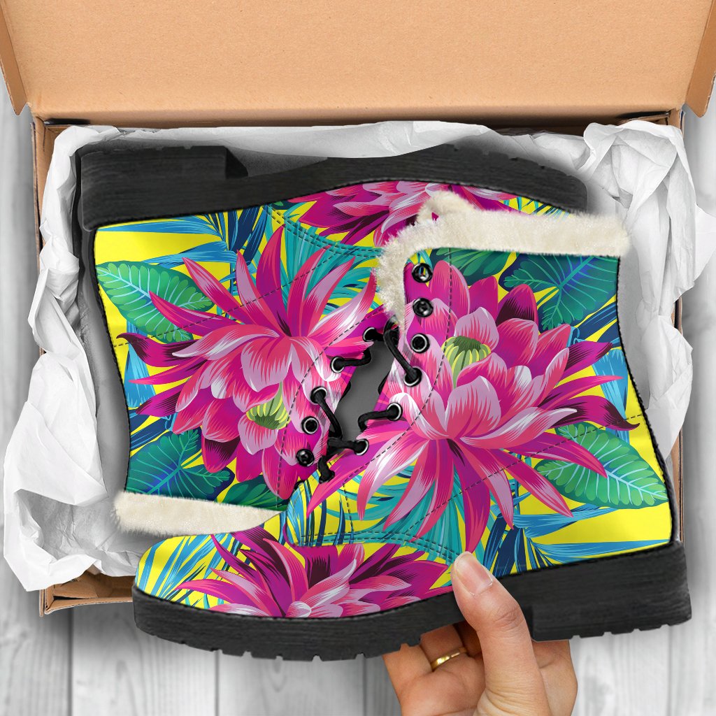 Tropical Lotus Pattern Print Comfy Boots GearFrost