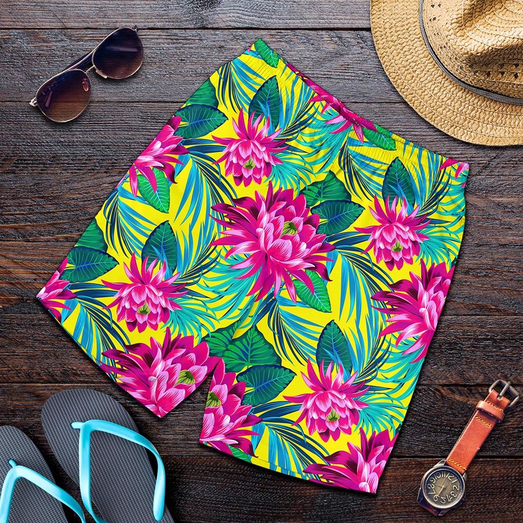Tropical Lotus Pattern Print Men's Shorts