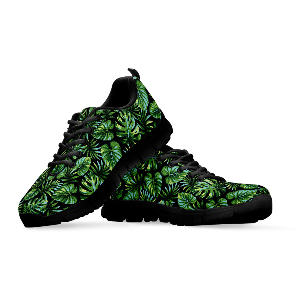 Tropical Monstera Leaves Pattern Print Black Sneakers