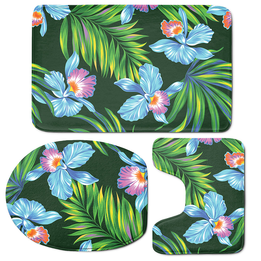 Tropical Orchid Flower Pattern Print 3 Piece Bath Mat Set