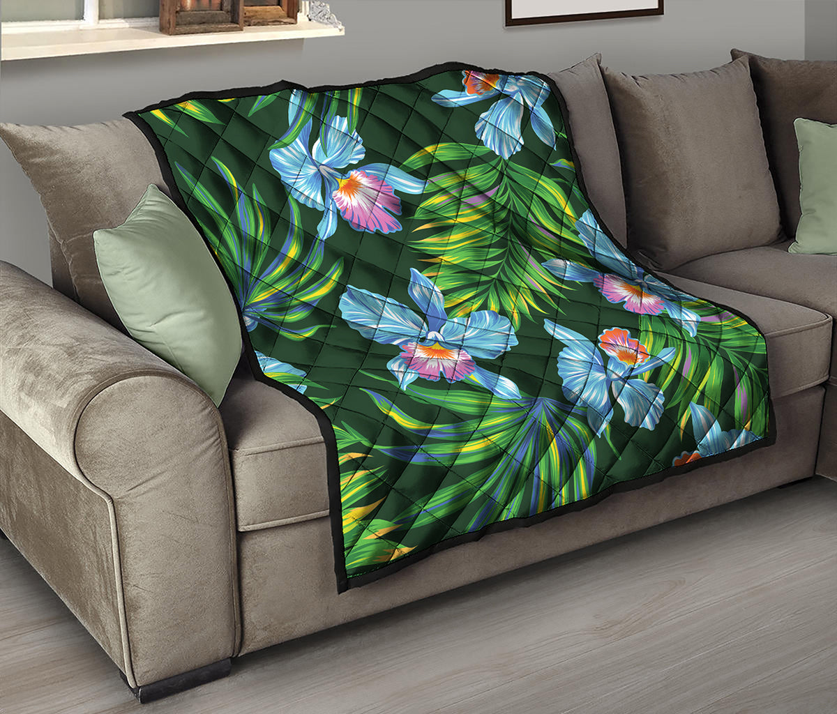 Tropical Orchid Flower Pattern Print Quilt