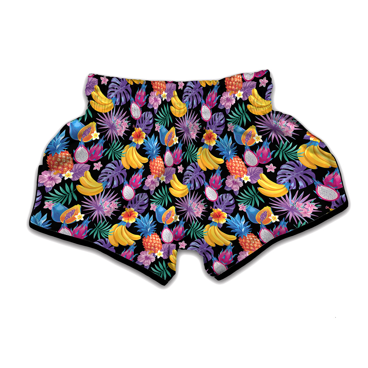 Tropical Palm And Hawaiian Fruits Print Muay Thai Boxing Shorts