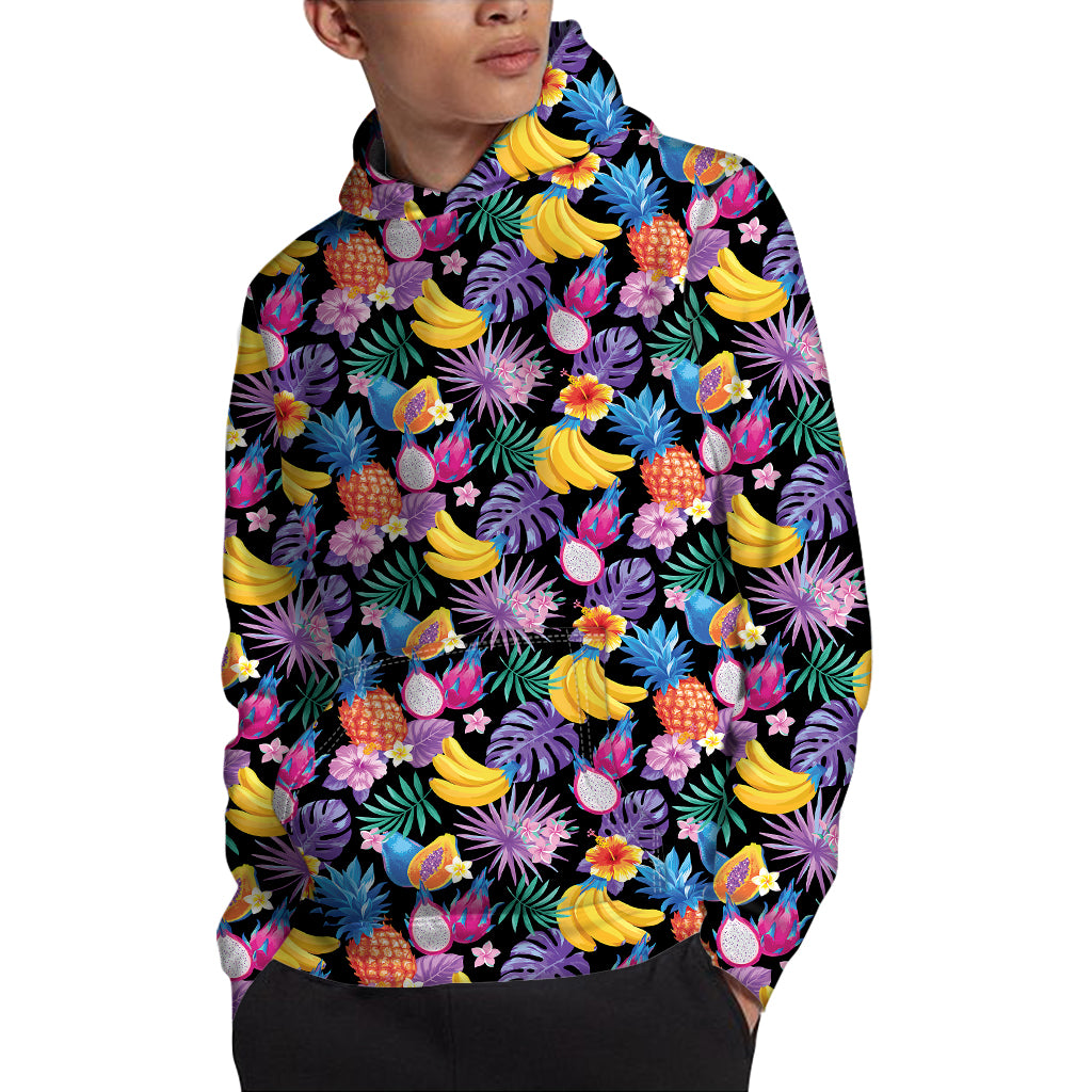 Tropical Palm And Hawaiian Fruits Print Pullover Hoodie
