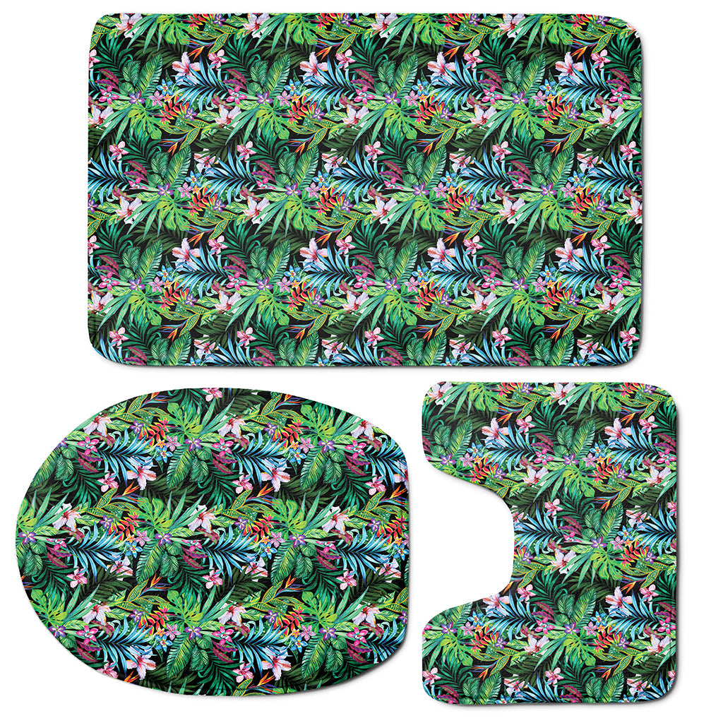 Tropical Palm And Hibiscus Print 3 Piece Bath Mat Set