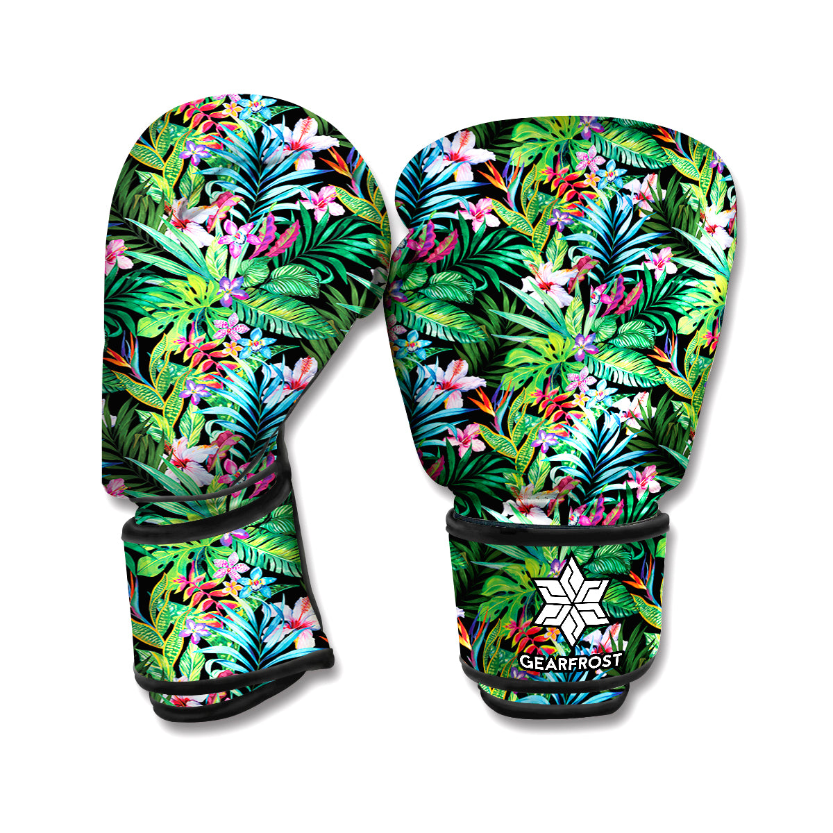 Tropical Palm And Hibiscus Print Boxing Gloves