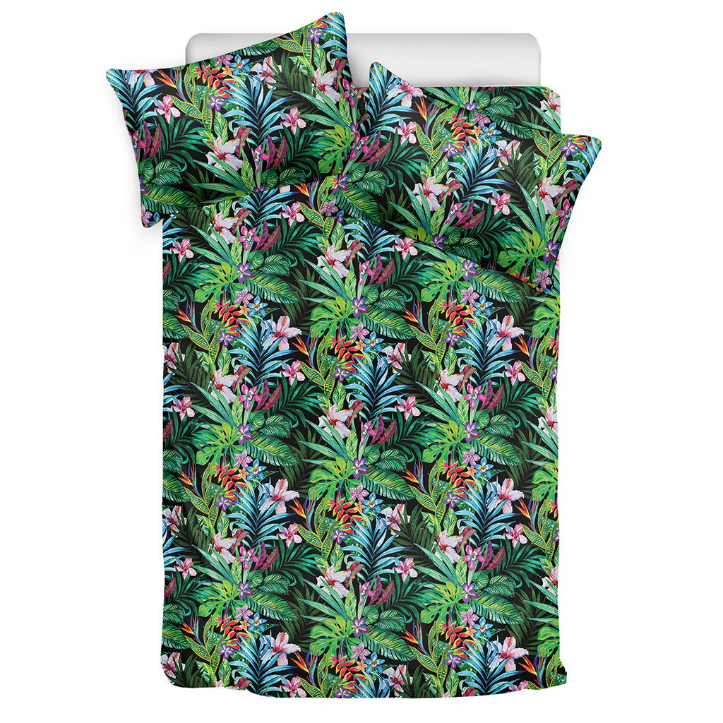 Tropical Palm And Hibiscus Print Duvet Cover Bedding Set
