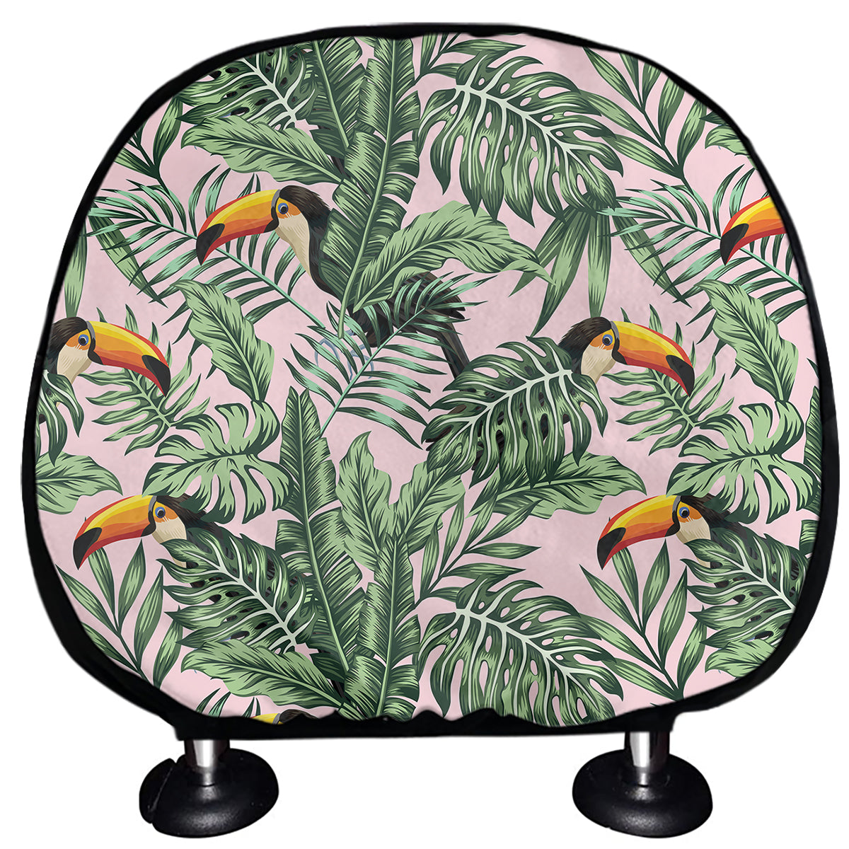 Tropical Palm Leaf And Toucan Print Car Headrest Covers