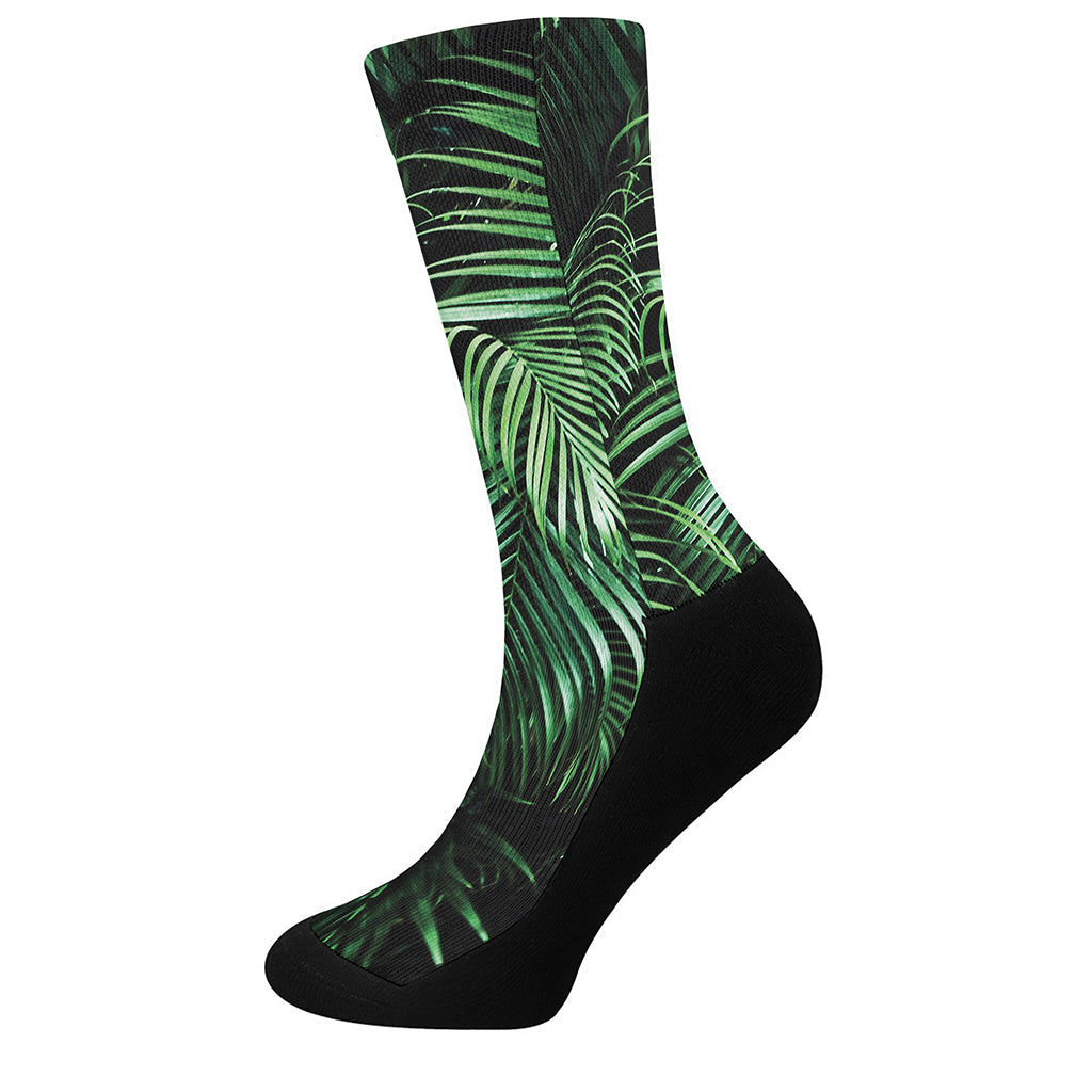 Tropical Palm Leaf Print Crew Socks