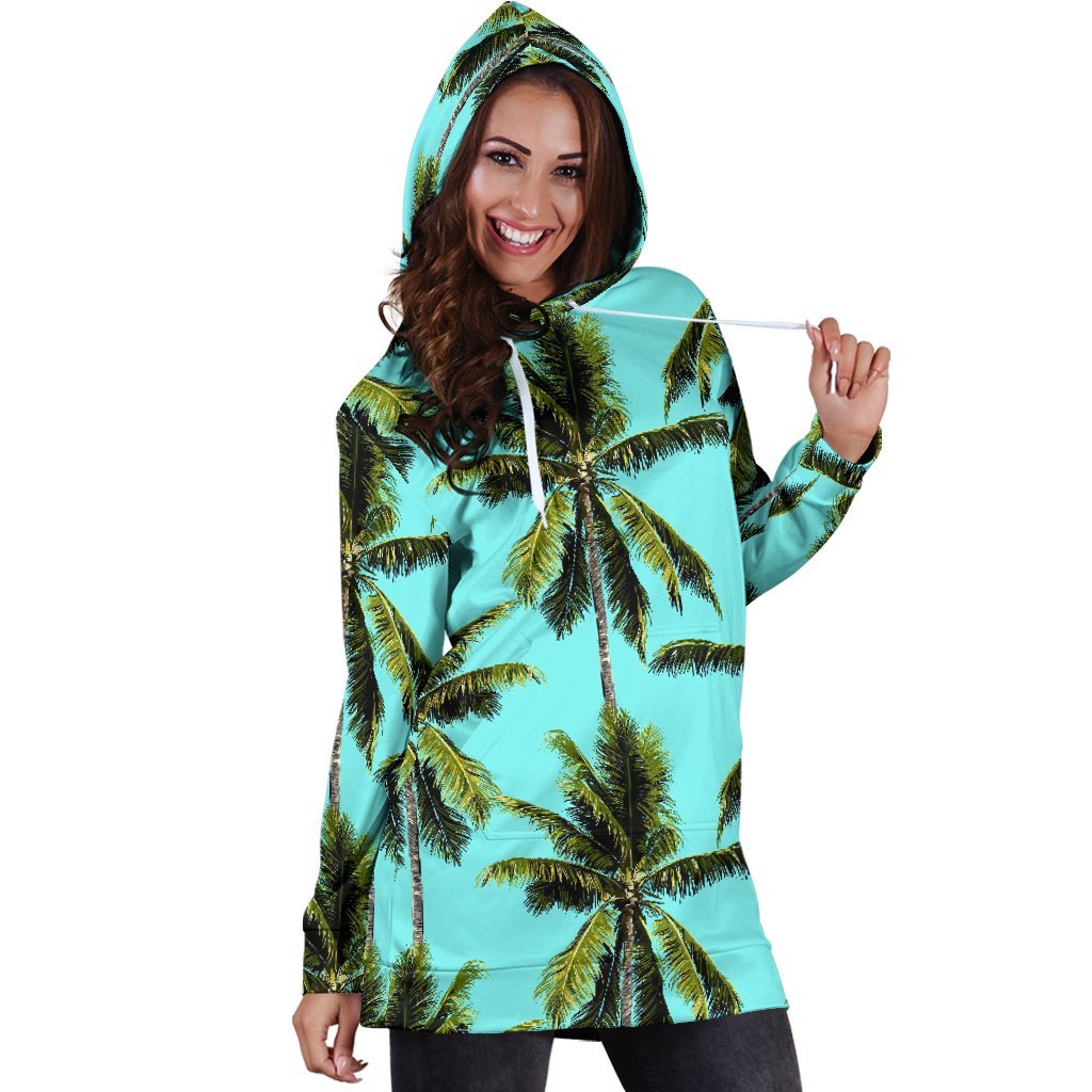 Tropical Palm Tree Pattern Print Hoodie Dress GearFrost