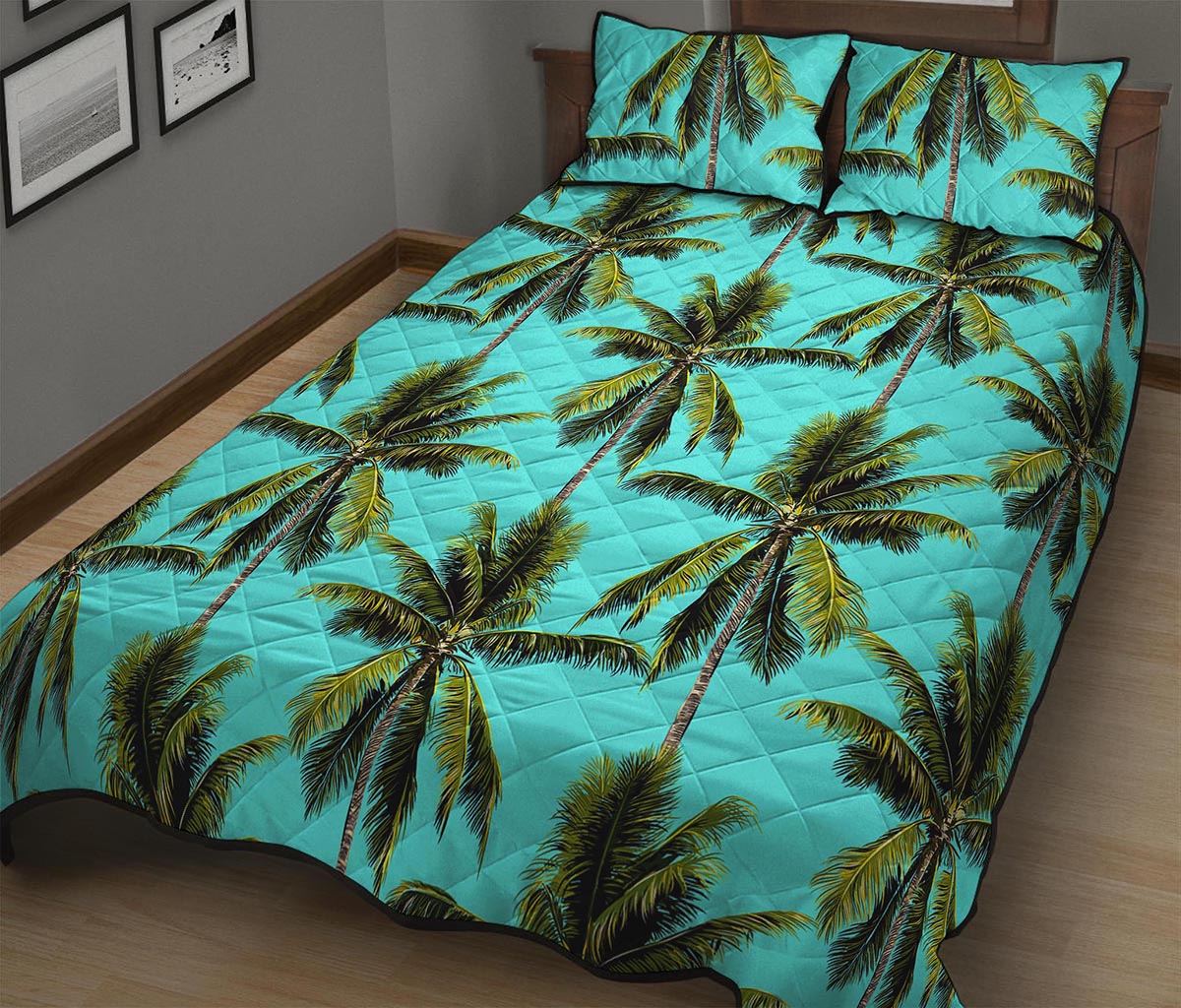 Tropical Palm Tree Pattern Print Quilt Bed Set