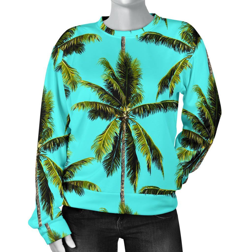 Tropical Palm Tree Pattern Print Women's Crewneck Sweatshirt GearFrost