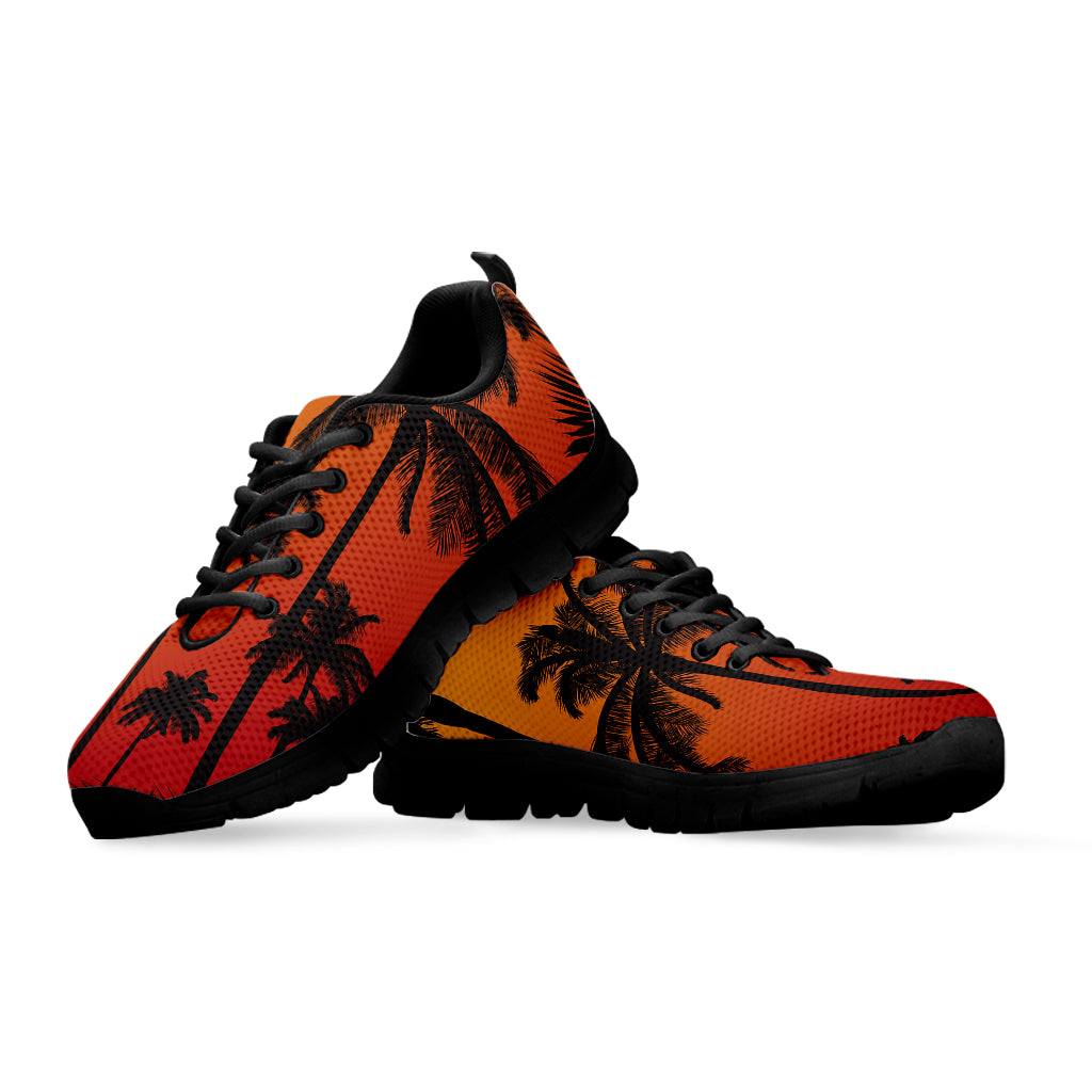 Tropical Palm Tree Sunset Print Black Sneakers