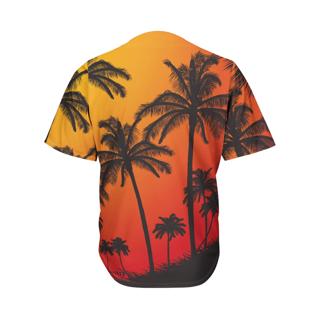 Tropical Palm Tree Sunset Print Men's Baseball Jersey
