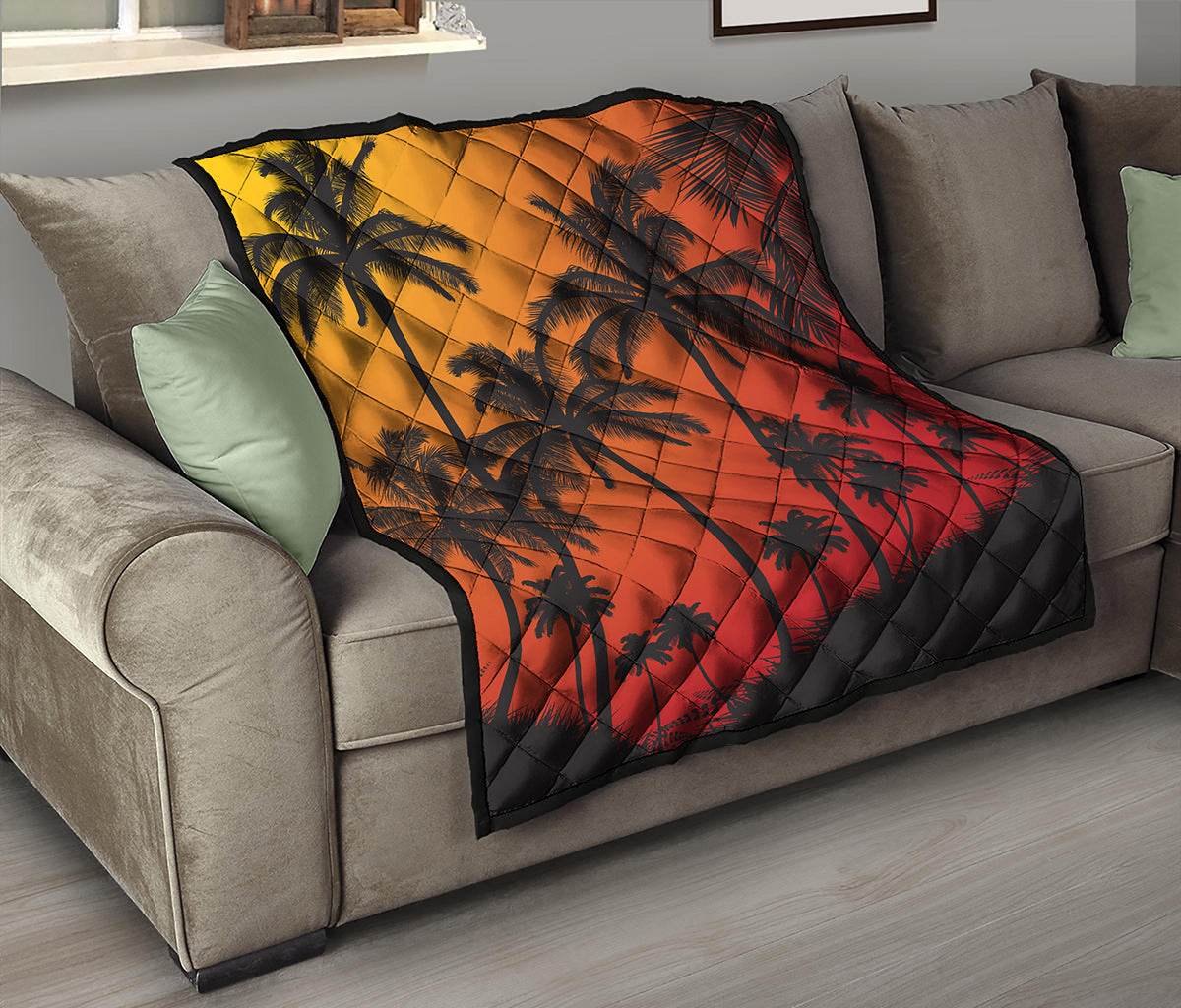 Tropical Palm Tree Sunset Print Quilt