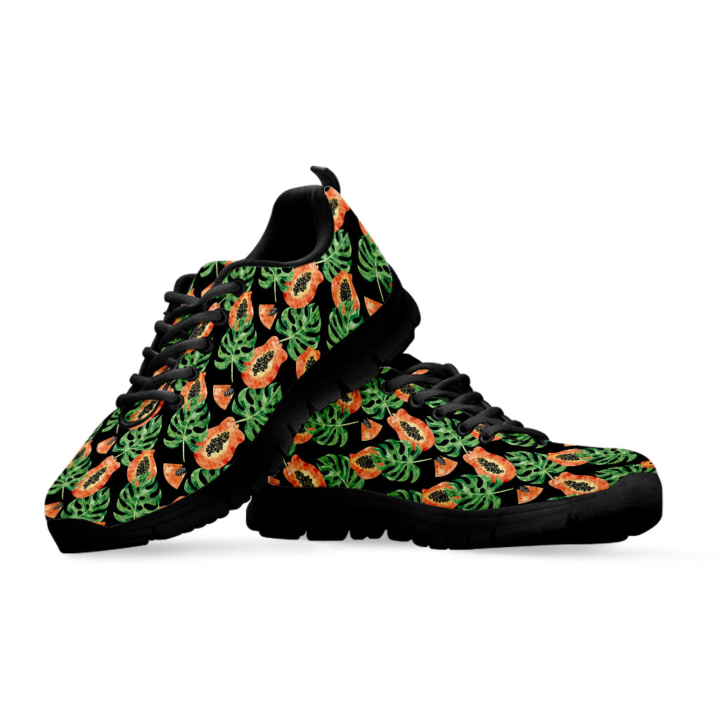Tropical Papaya Pattern Print Black Sneakers