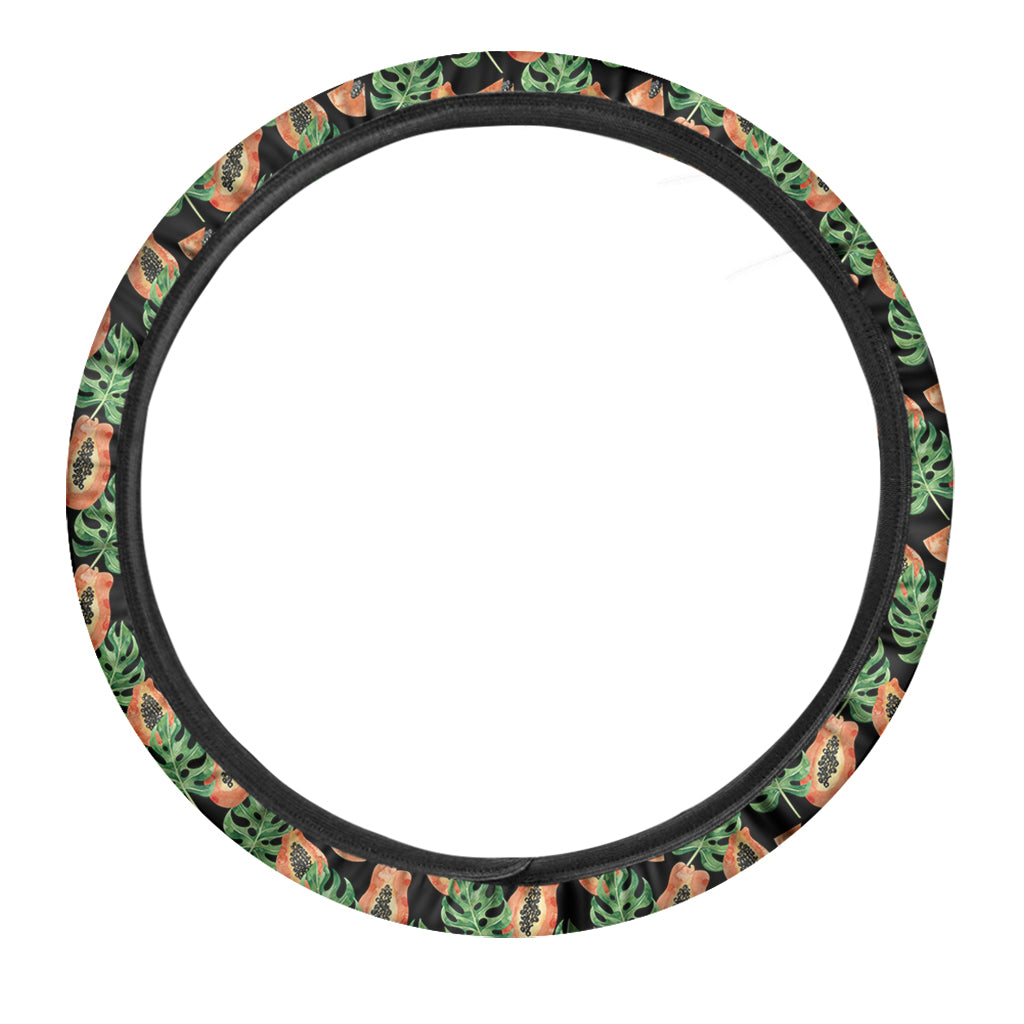 Tropical Papaya Pattern Print Car Steering Wheel Cover