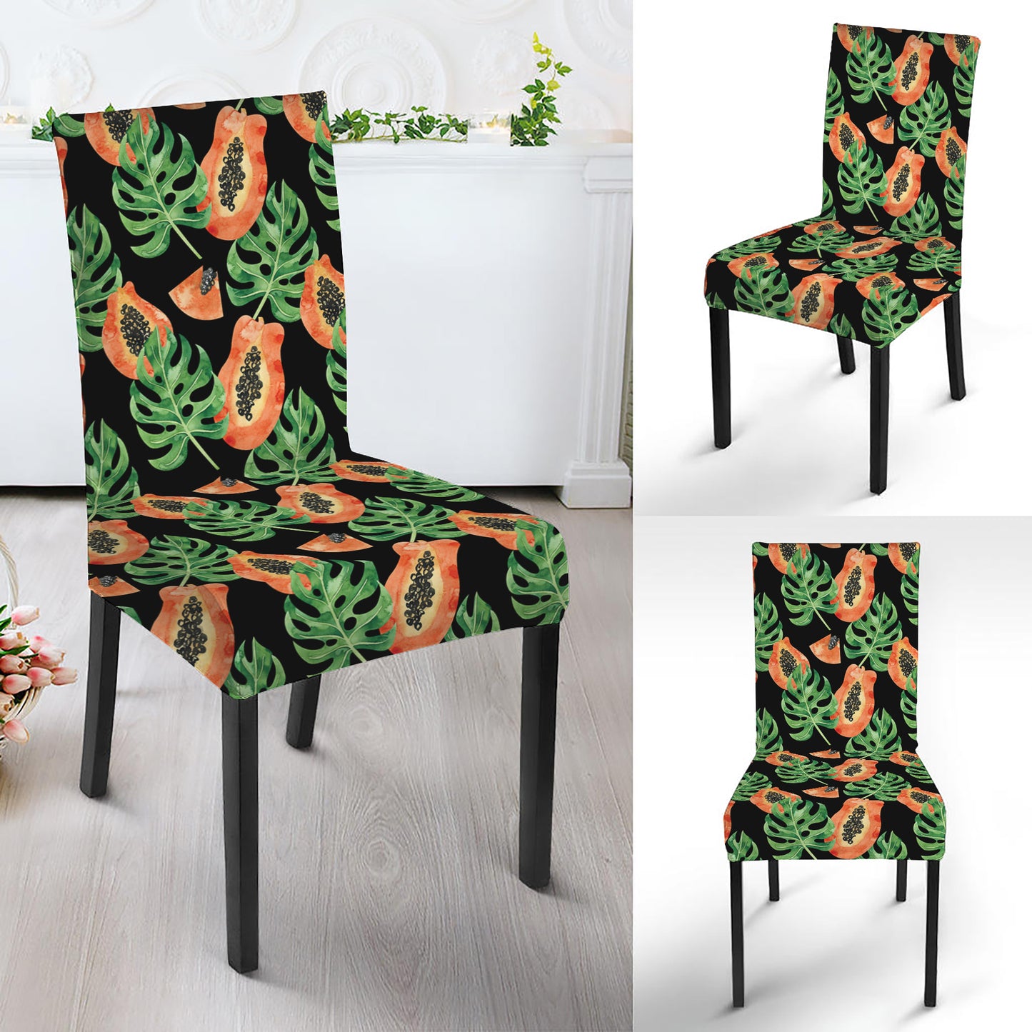 Tropical Papaya Pattern Print Dining Chair Slipcover